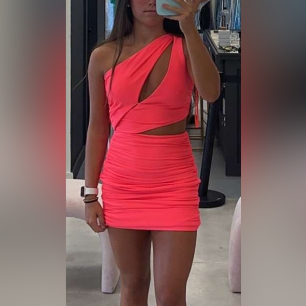 Ashley Lauren coral homecoming dress